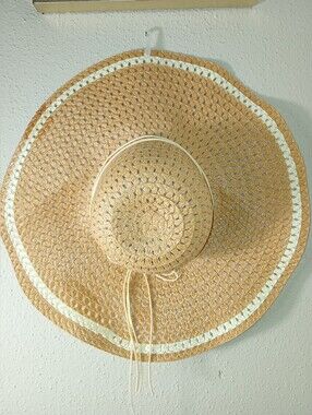 Wide Brim Straw Sun Hat with Cream Trim see photos